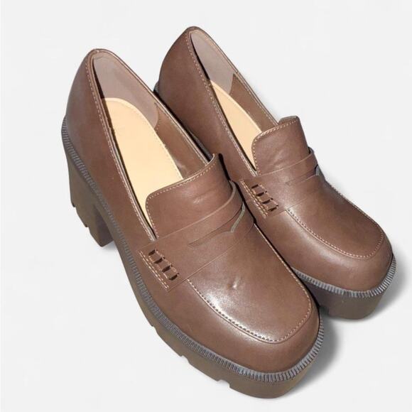 Chunky Brown Platform Loafers - Picture 4 of 5